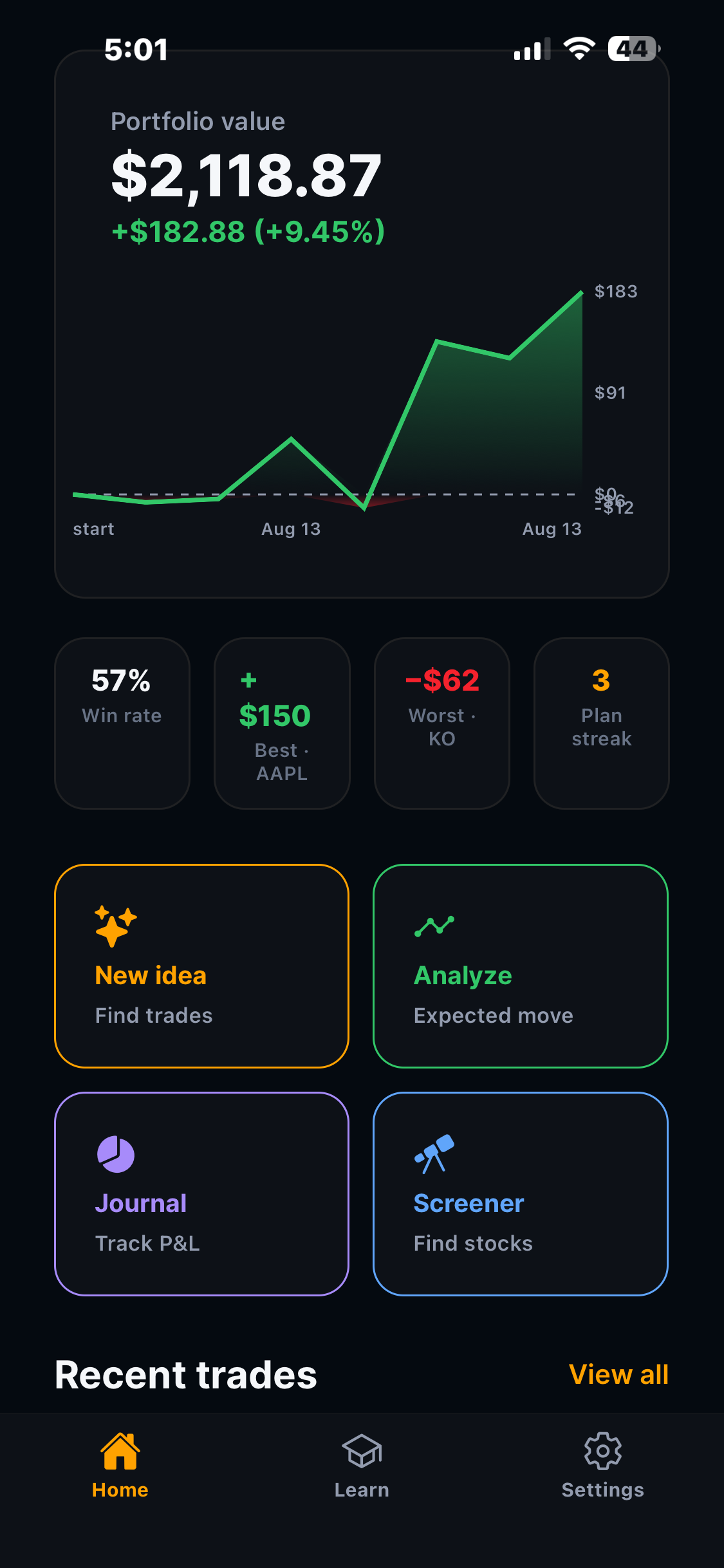 OptionCraft home dashboard